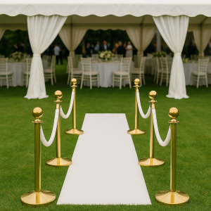 Gold and white bundle - beautiful for weddings or elegant night - white ropes and aisle runner look stunning at your event - Lovely Jubbly Events and Party Hire