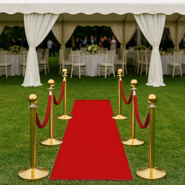 Red & Gold bundle of stanchions, ropes and aisle runner - perfect for your next event - carnival or Hollywood theme set up - Party Hire Brisbane - Virginia