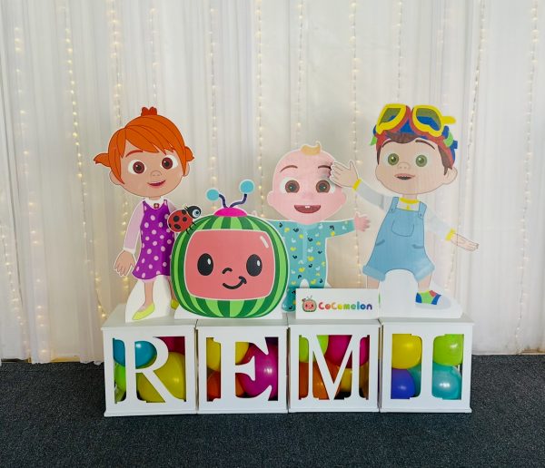 cocomelon children character cutouts party kids birthday hire bne virginia balloon block