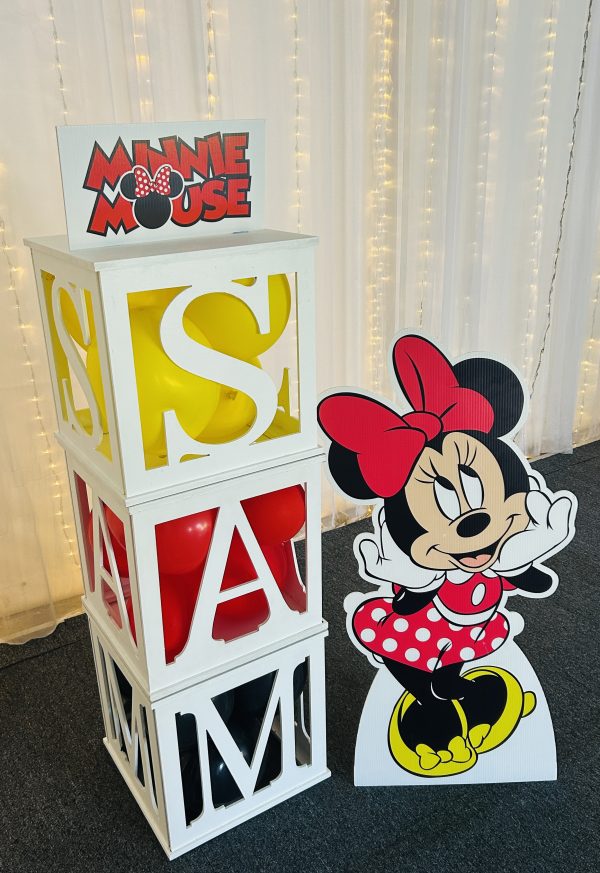 Minnie Mouse birthday hire Brisbane virginia balloon character cutout pick up collect diy kids children's parties