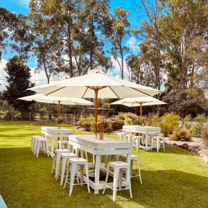 8 Seater Bar table, Stools & Umbrella BUNDLE - White or Rustic