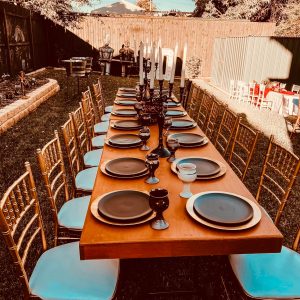 Tiffany Chairs & Wooden Table BUNDLE for 14ppl - Rustic or White