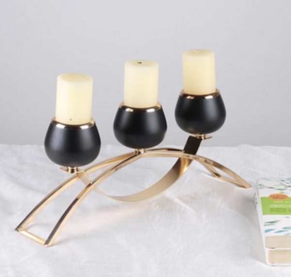 Centrepiece- Black & Gold 3 arm candelabra