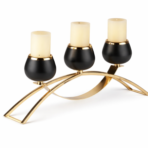 Centrepiece- Black & Gold 3 arm candelabra