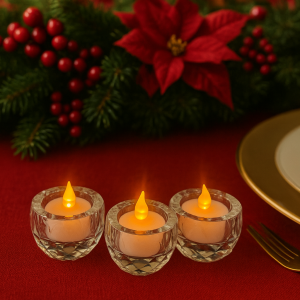 3 pack crystal holders with tealight candles