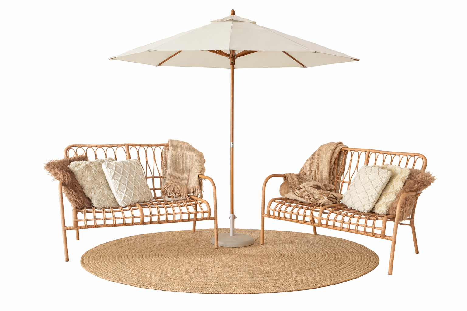 Rattan Lounge Set with Umbrella & Rug - Image 2