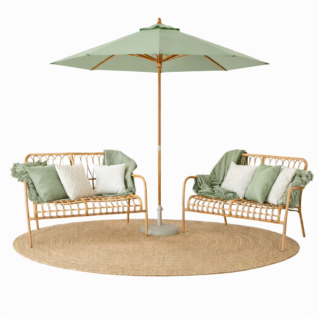 Rattan Lounge Set with Umbrella & Rug - Image 6